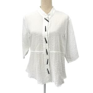 Habitat Clothes Button Tunic Top small White Crinkle Knit Artsy Boxy Lagenlook